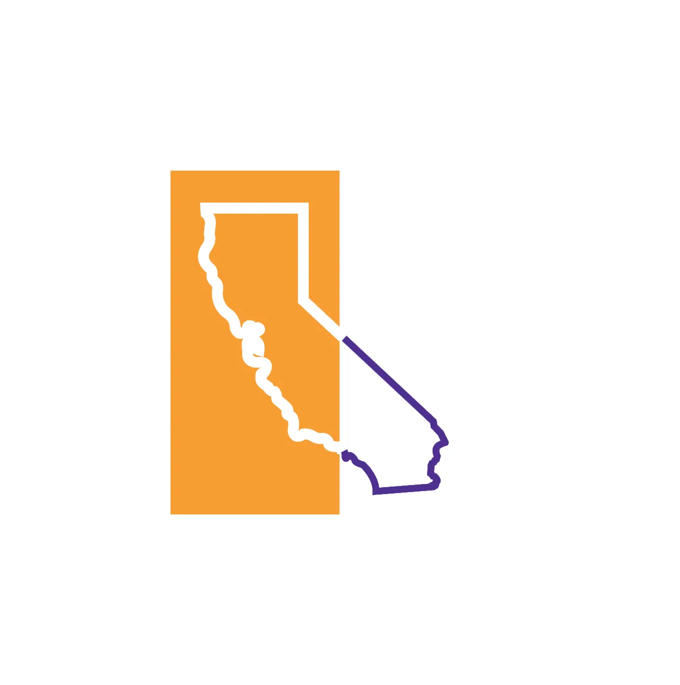 The wordless mark: just the apricot-and-indigo California silhouette, no lettering