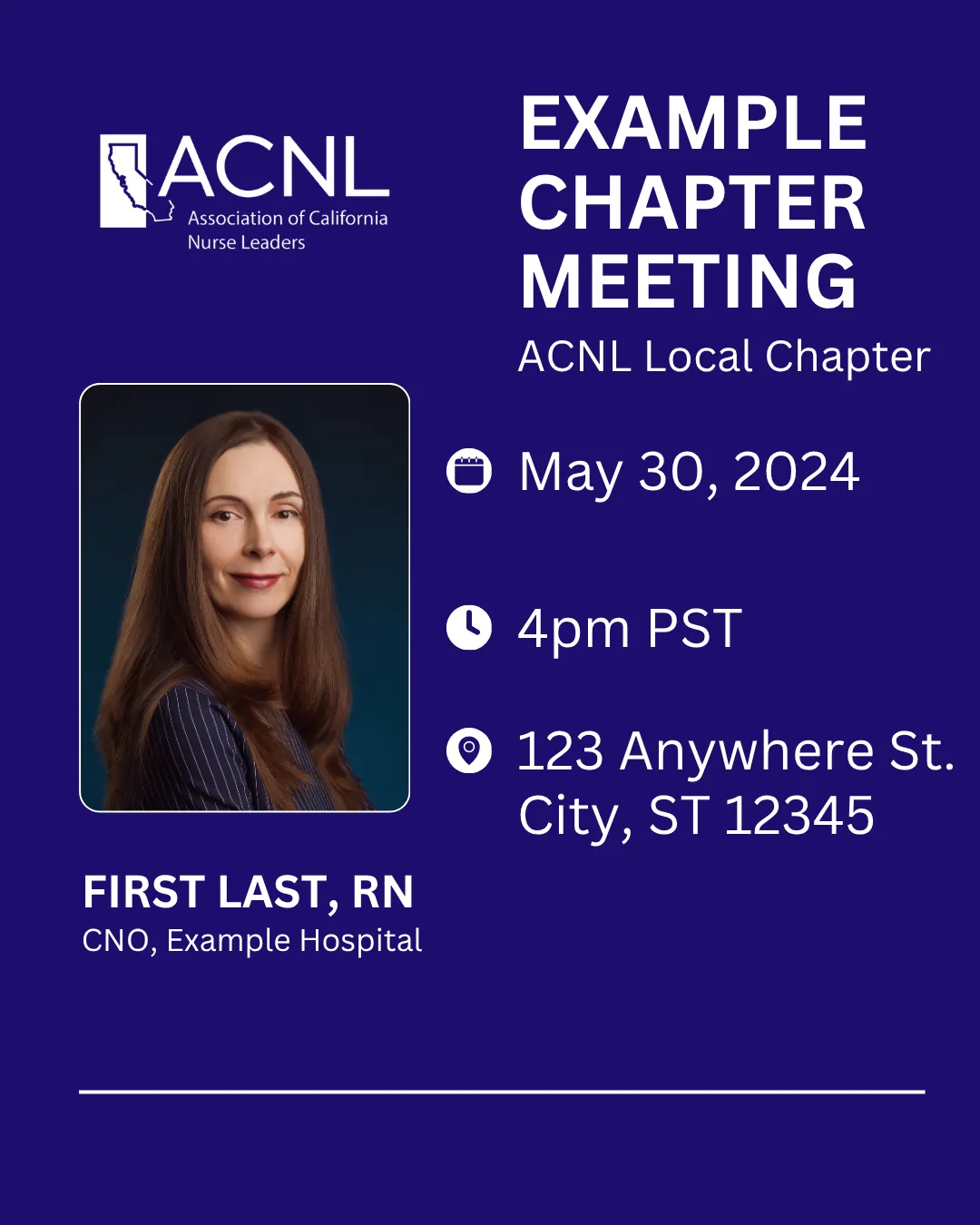 A simplified version of the same graphic with one speaker and a clean date, time, and location list