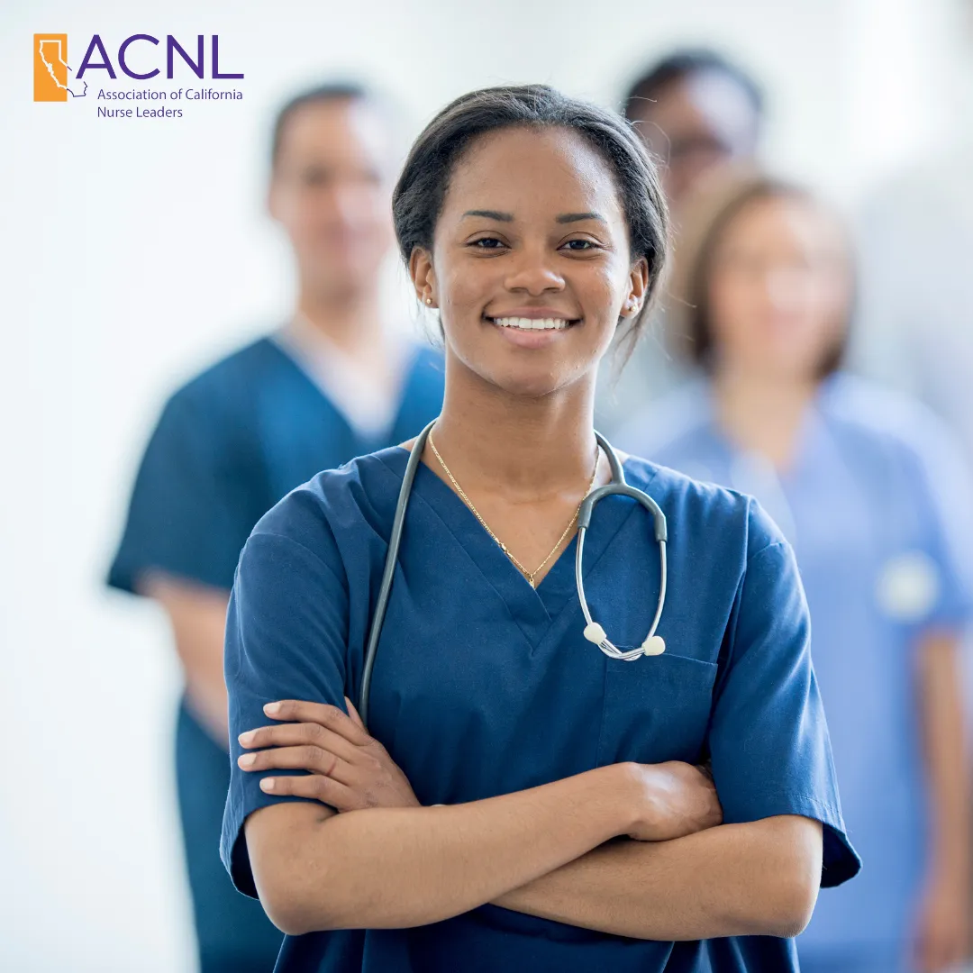 A nurse photo with the ACNL logo placed in the clear, open upper-left corner