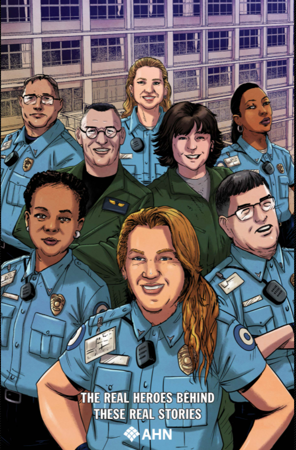 The Vitals back cover: comic portraits of the real nurses and EMS workers behind the stories