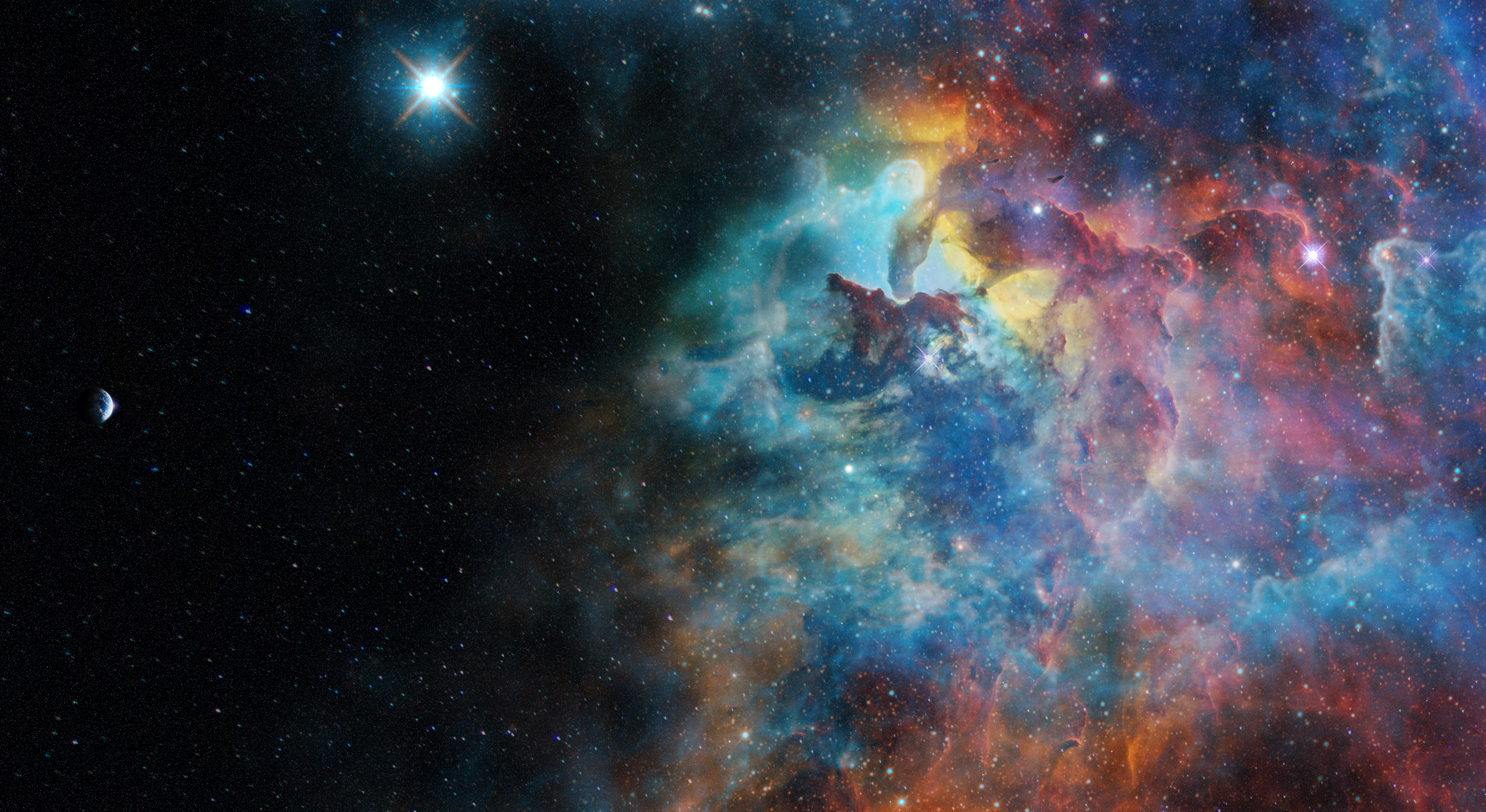 App login background: a wide, colorful nebula and starfield fading to black on the left
