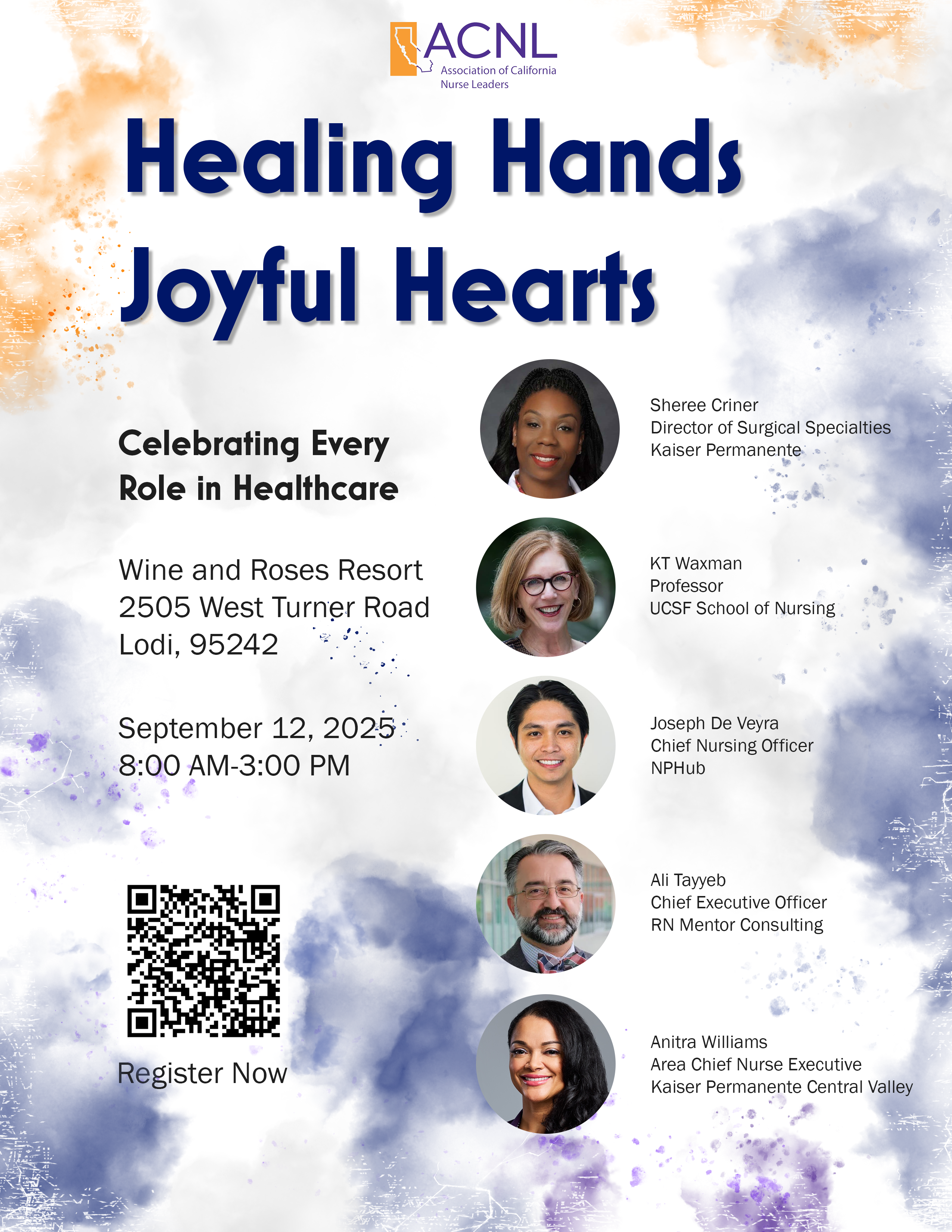 Second flyer variant adding the featured speaker headshots and titles down the right side
