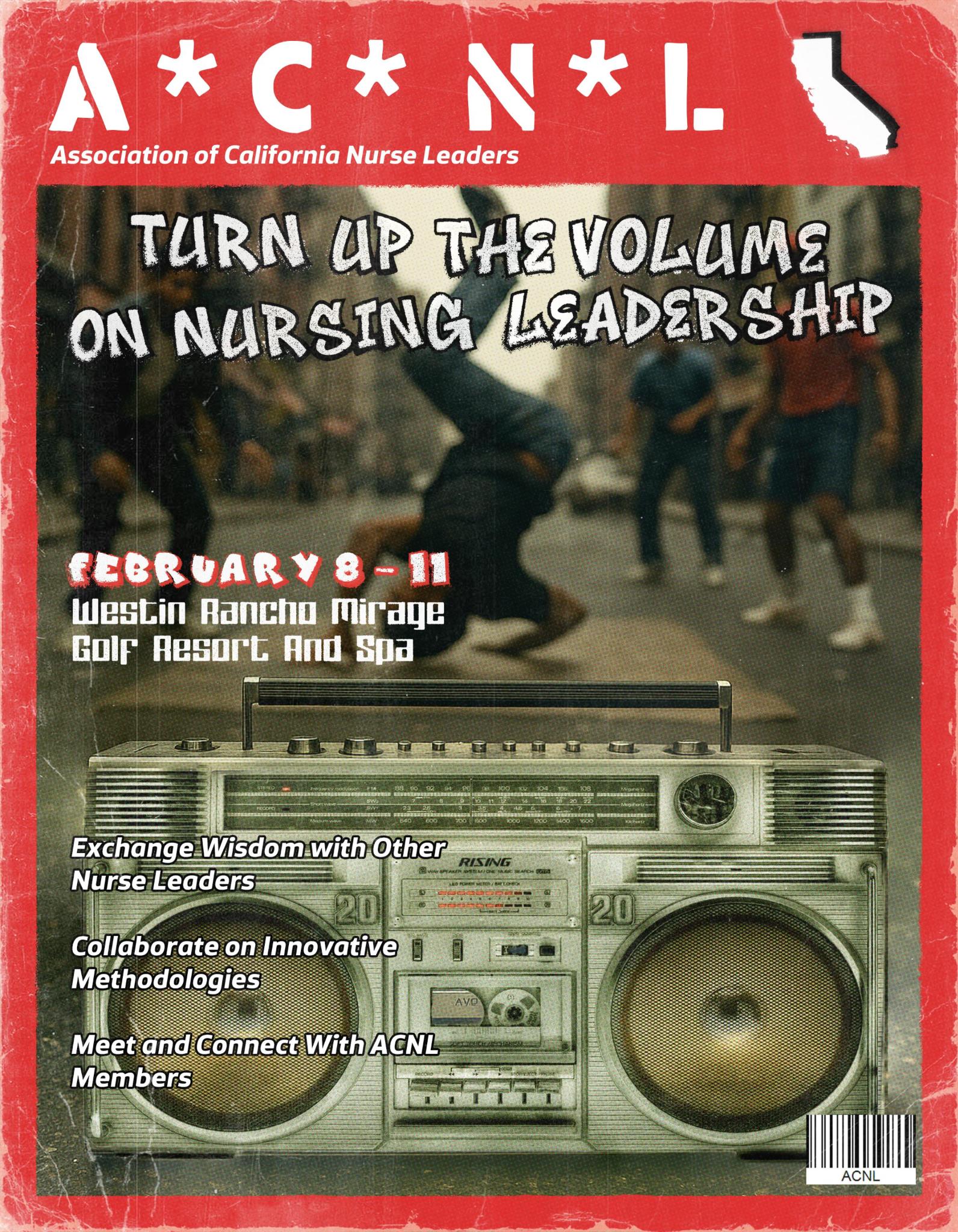 Rejected sample: a grunge magazine-cover style with breakdancers and a boombox and an A-C-N-L masthead
