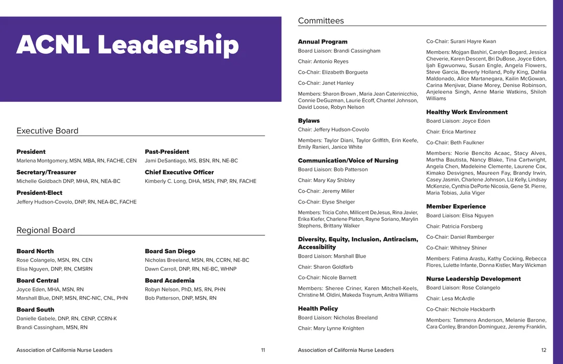 Spread: the ACNL leadership and board roster facing the committee list