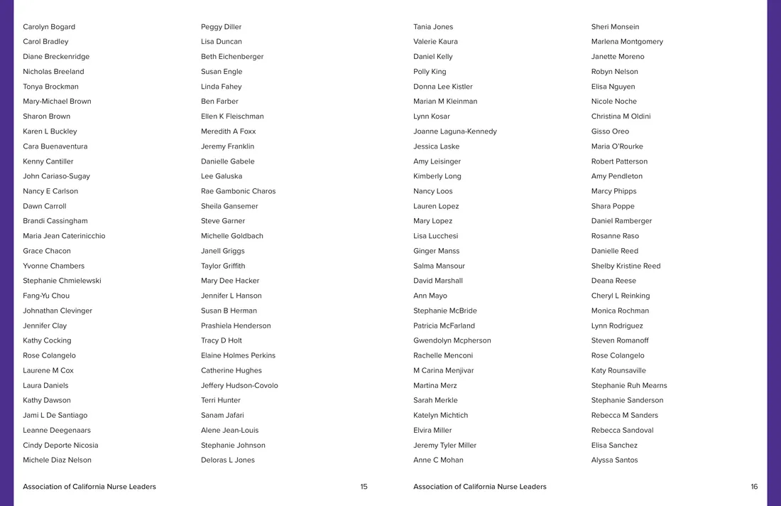 Spread: the continued Circles of Giving donor list set in tidy name columns