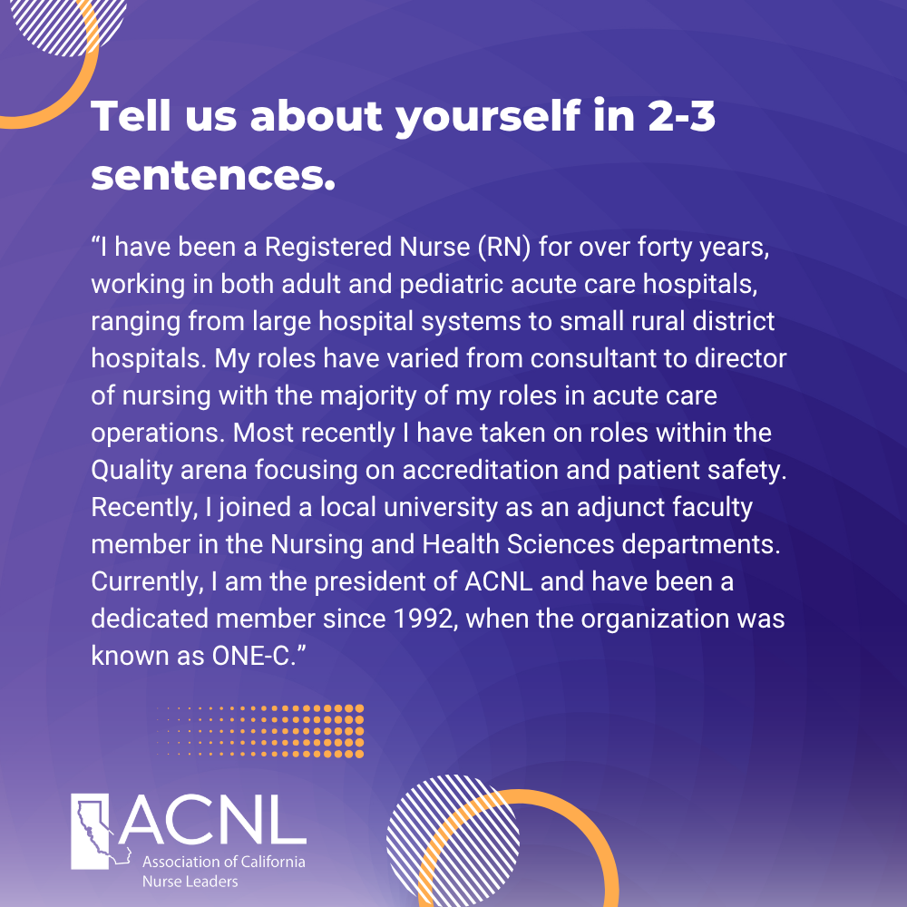 Carousel slide: Tell us about yourself in 2-3 sentences, with Jami's answer about her forty-year nursing career