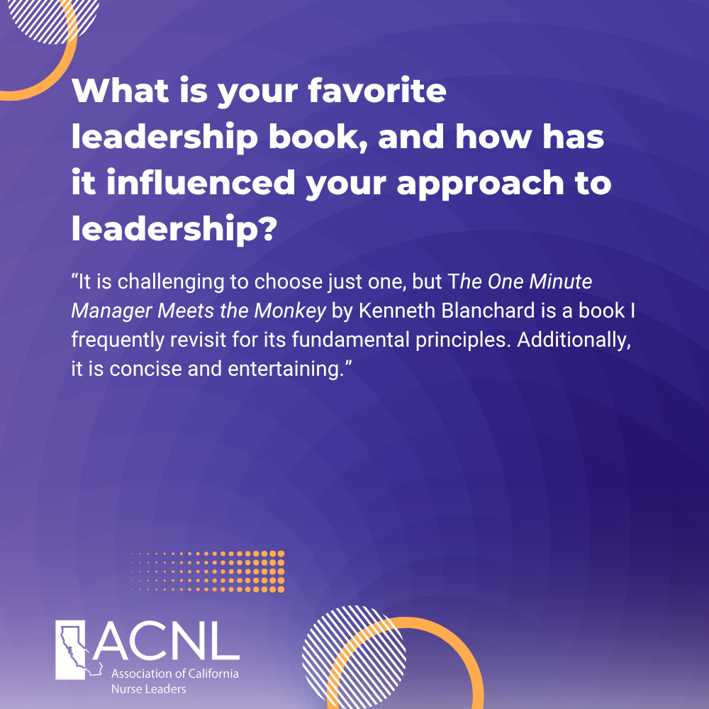Carousel slide: What is your favorite leadership book, with Jami's answer about The One Minute Manager Meets the Monkey